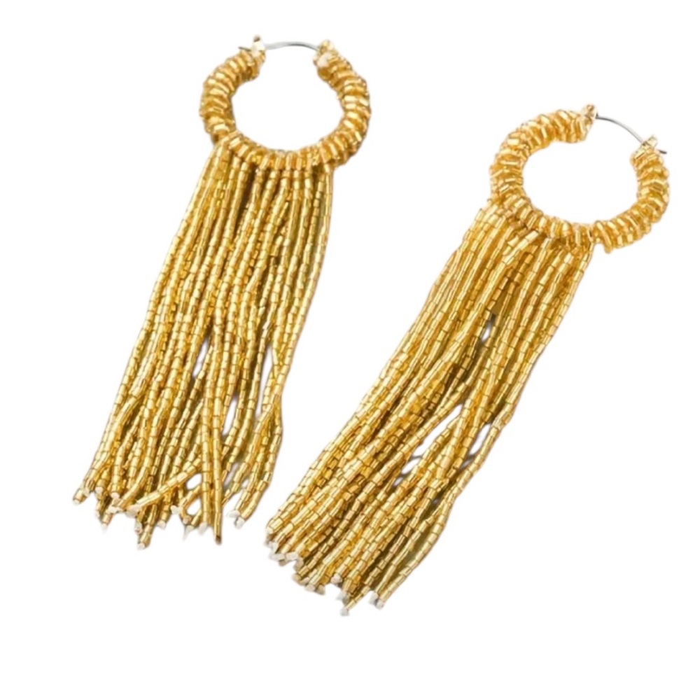 Elegant Gold Beaded Tassel Earrings